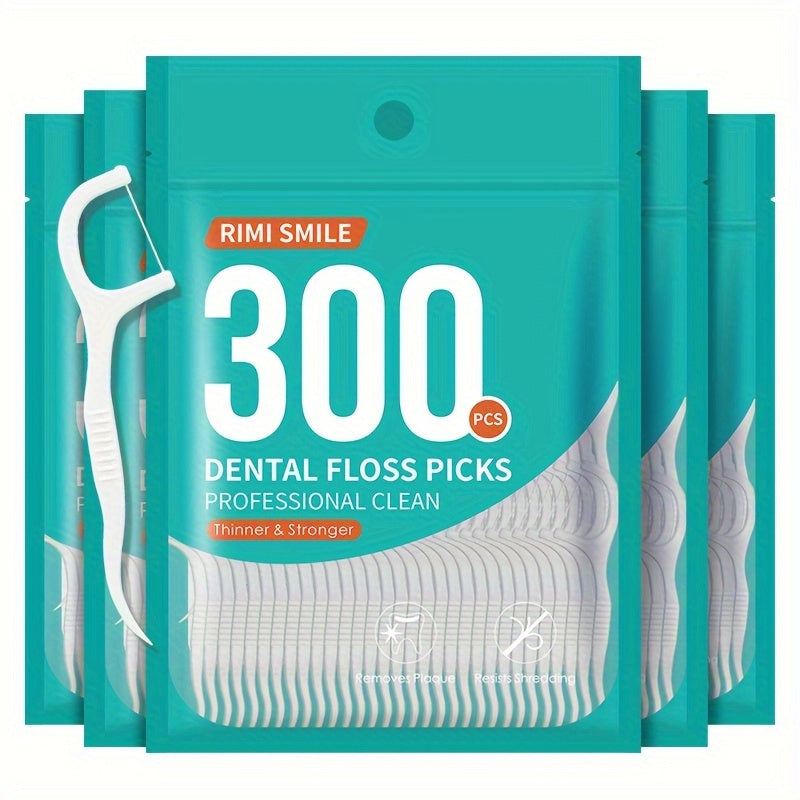 300 Count Unflavored Polyethylene Dental Floss Picks for Effective Tooth Cleaning