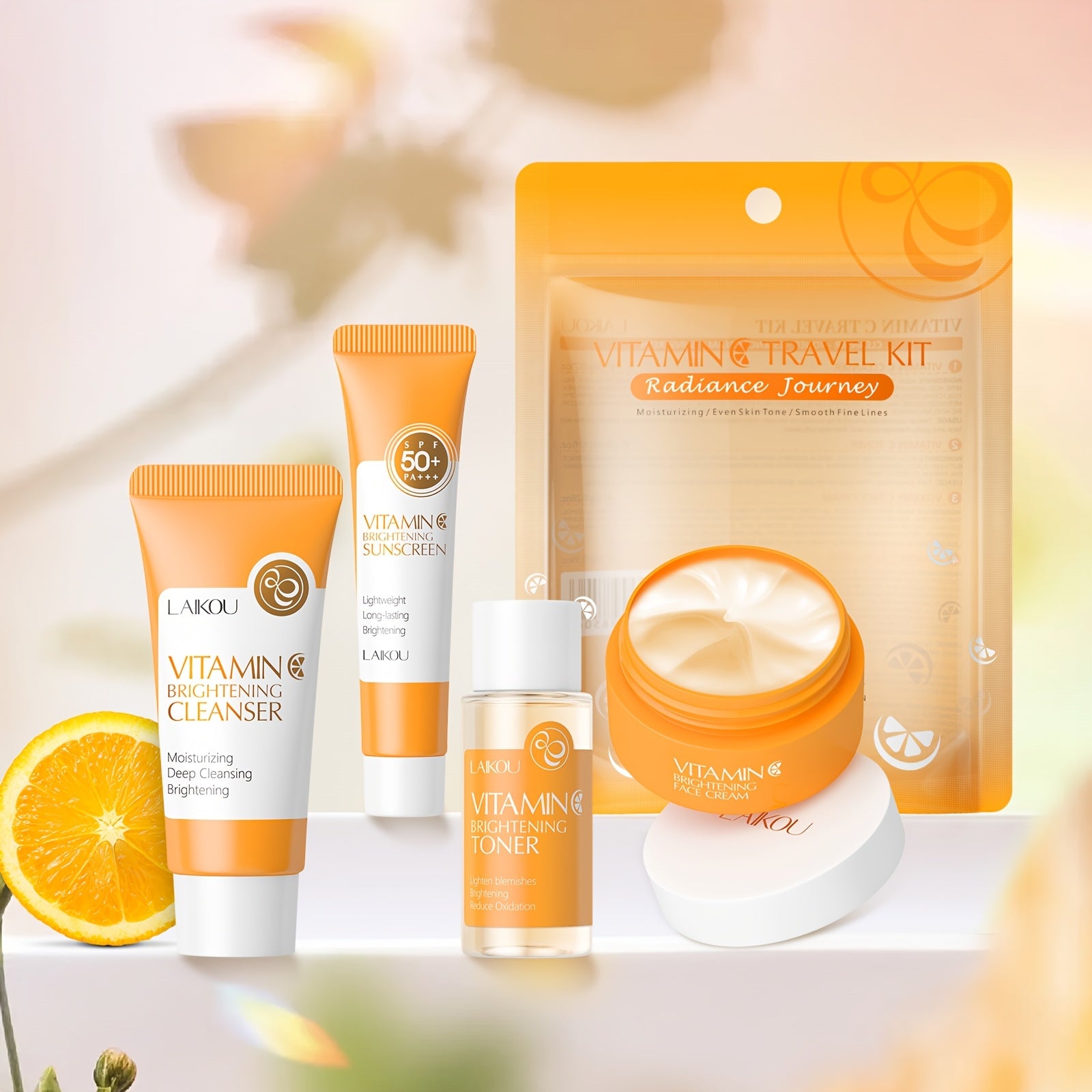 Vitamin C Skincare Set for All Skin Types Includes Cleanser Toner Moisturizer Sunscreen