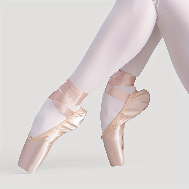 Women's Satin Pointe Shoes with Ribbons Adjustable Backstrap Spring-Ready Ballet