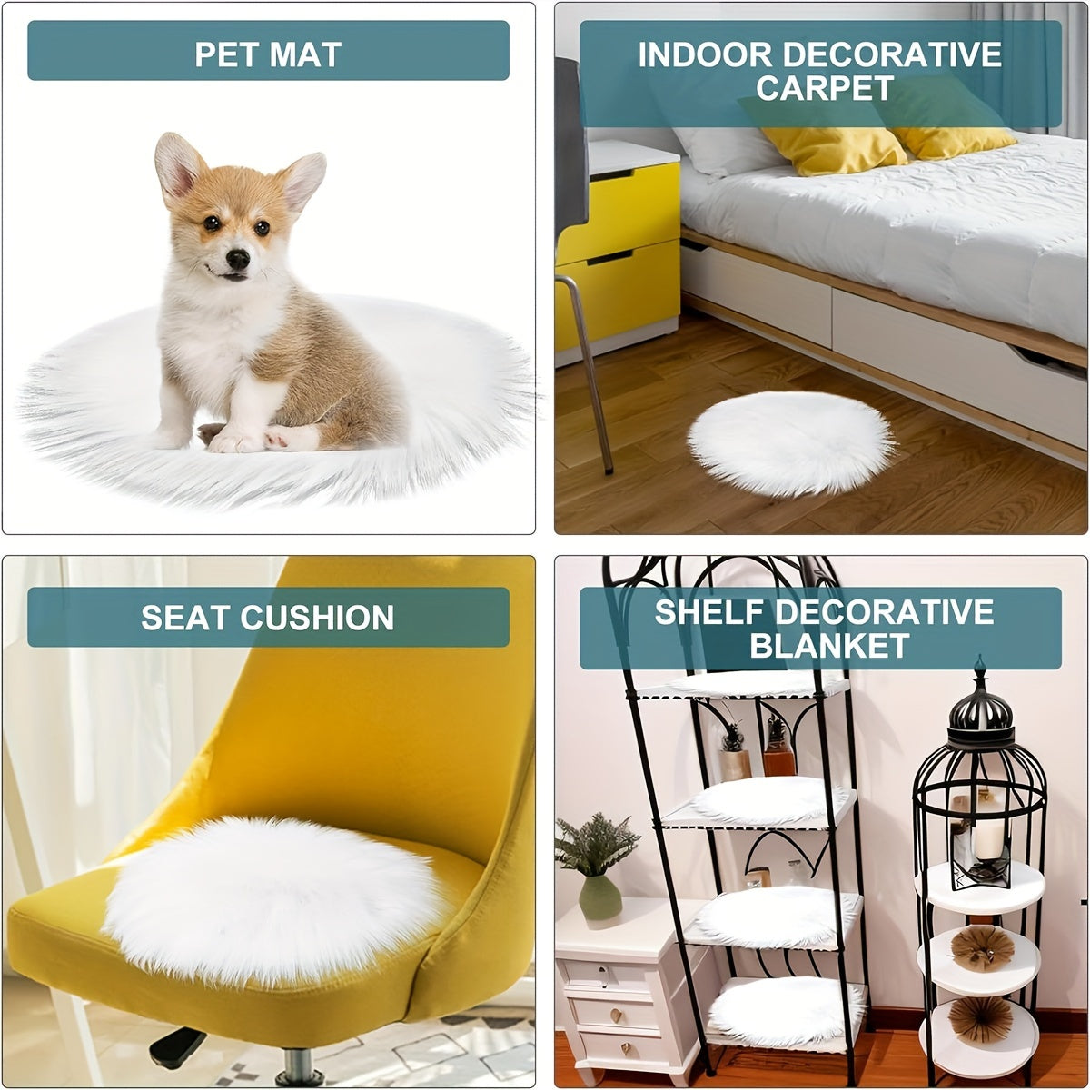 Round Plush Faux Sheepskin Rug, Machine Washable, Fluffy and Lightweight for Living Room and Bedroom