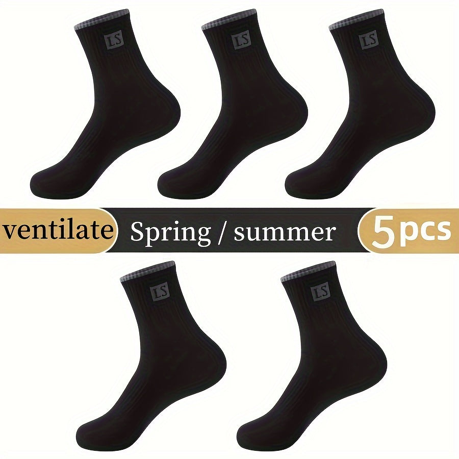 Men's Crew Socks 5 Pairs Breathable Comfortable All-Season Knit Polyester Spandex