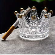 Unisex Crystal Glass Ashtray Octagonal Crown-Shaped Gold Accents