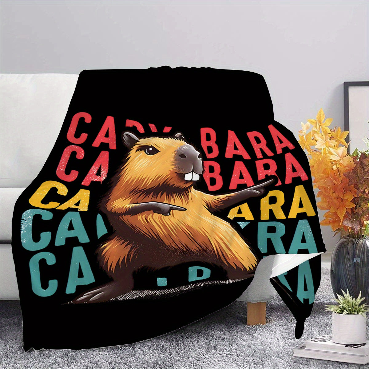 Cozy Flannel Throw Blanket with Rock Capybara Design for Kids and Adults, All-Season Plush Bed Couch Travel