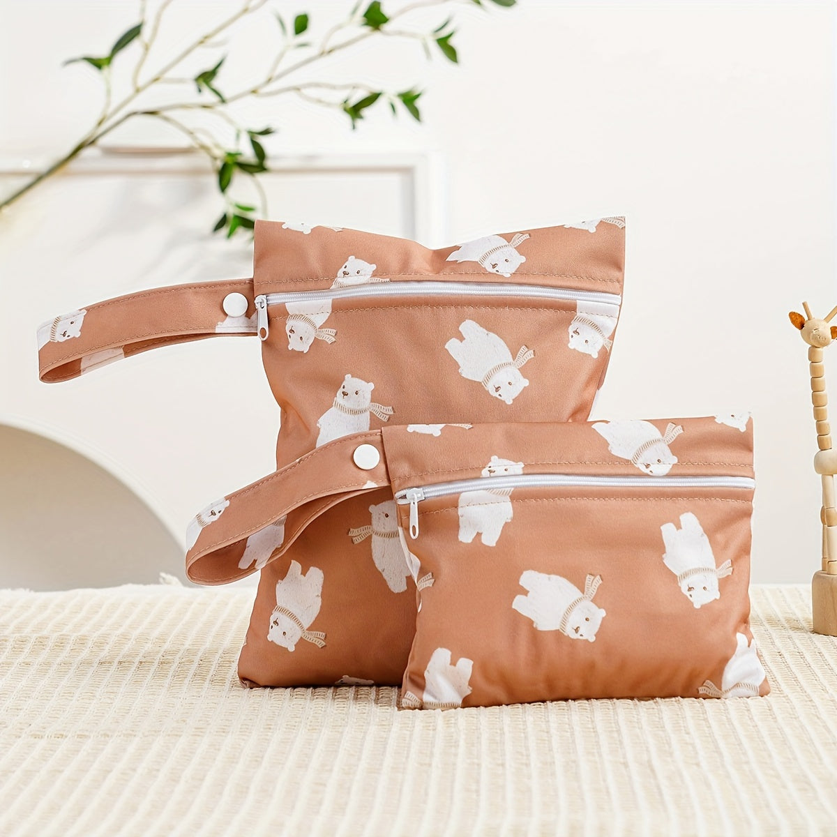 Набор из 2 милых сумок для подгузников с принтом животных с ручками и молниями - водонепроницаемые, удобное хранение для детских принадлежностей