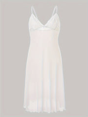 Women's Sheer Panel Spaghetti Dress with Bow Light Beige Elegant