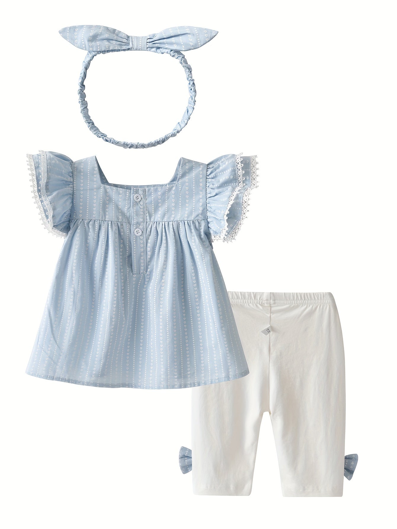 Girls Summer Outfit Set with Flower Pattern Lace Dress Pants and Headband for Toddler Baby Girls