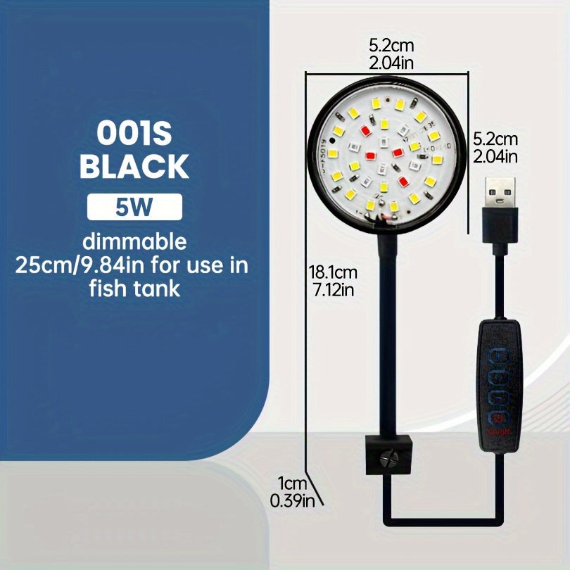 Mini Aquarium Light Clip 5W 7W USB Adjustable 360° Rotating Fish Tank Lighting