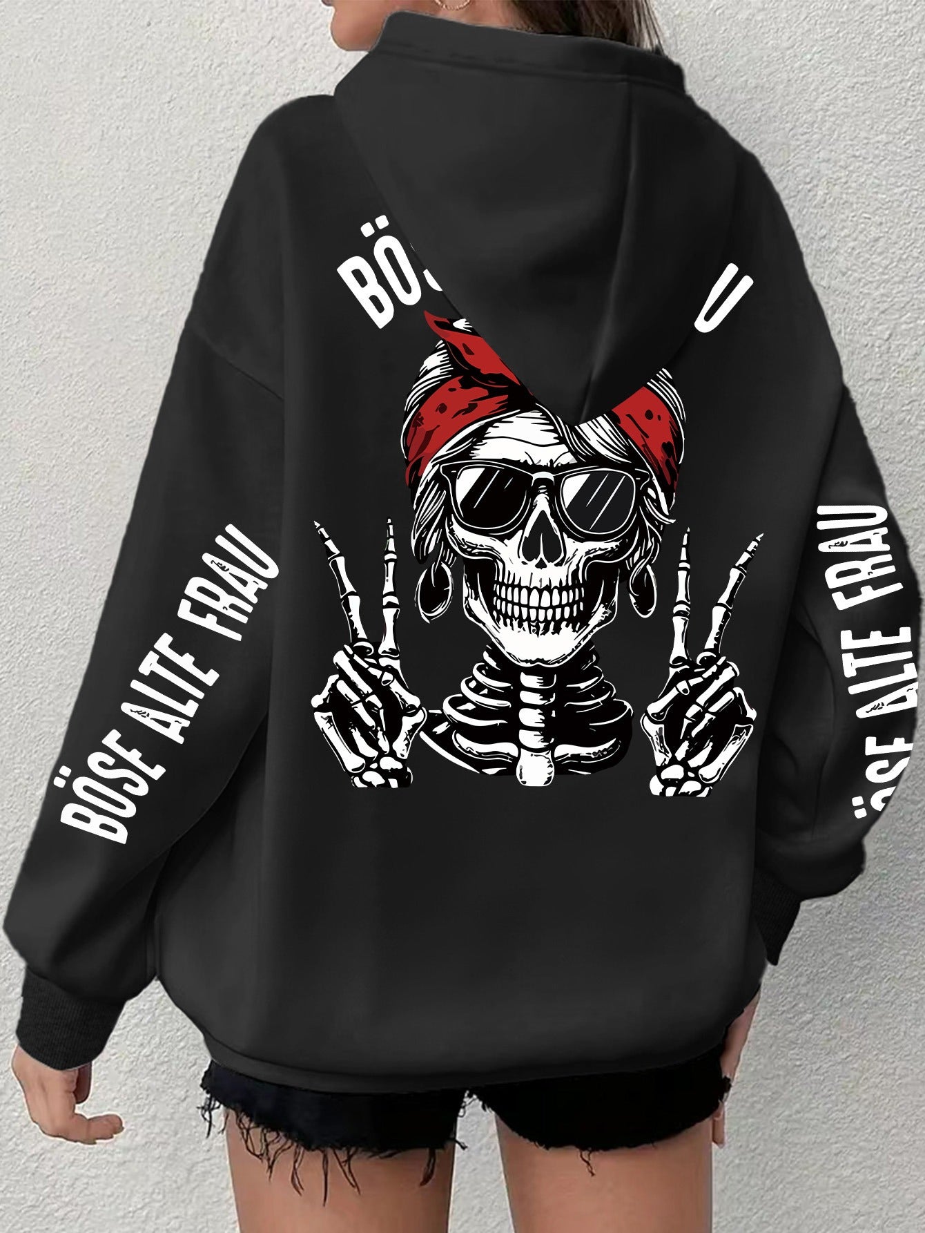 Plus Size Women's Skull Graphic Hoodie Black Pirate Style Long Sleeve Pullover
