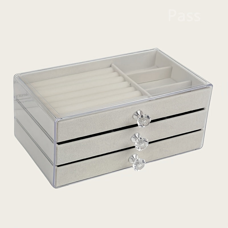 Acrylic Jewelry Storage Box with 3 Drawers and Crystal Knobs for Earrings Rings Necklaces and Bracelets