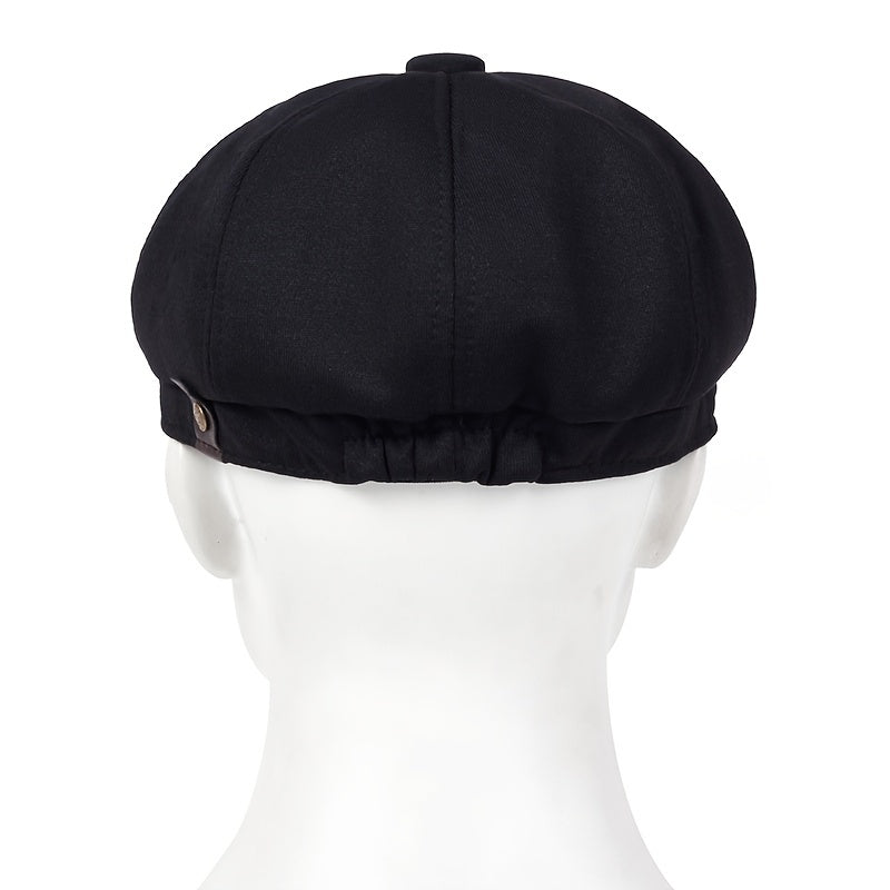 Sombrero beret negro de poliéster para hombre con correa ajustable y hebilla de metal para uso casual en otoño e invierno
