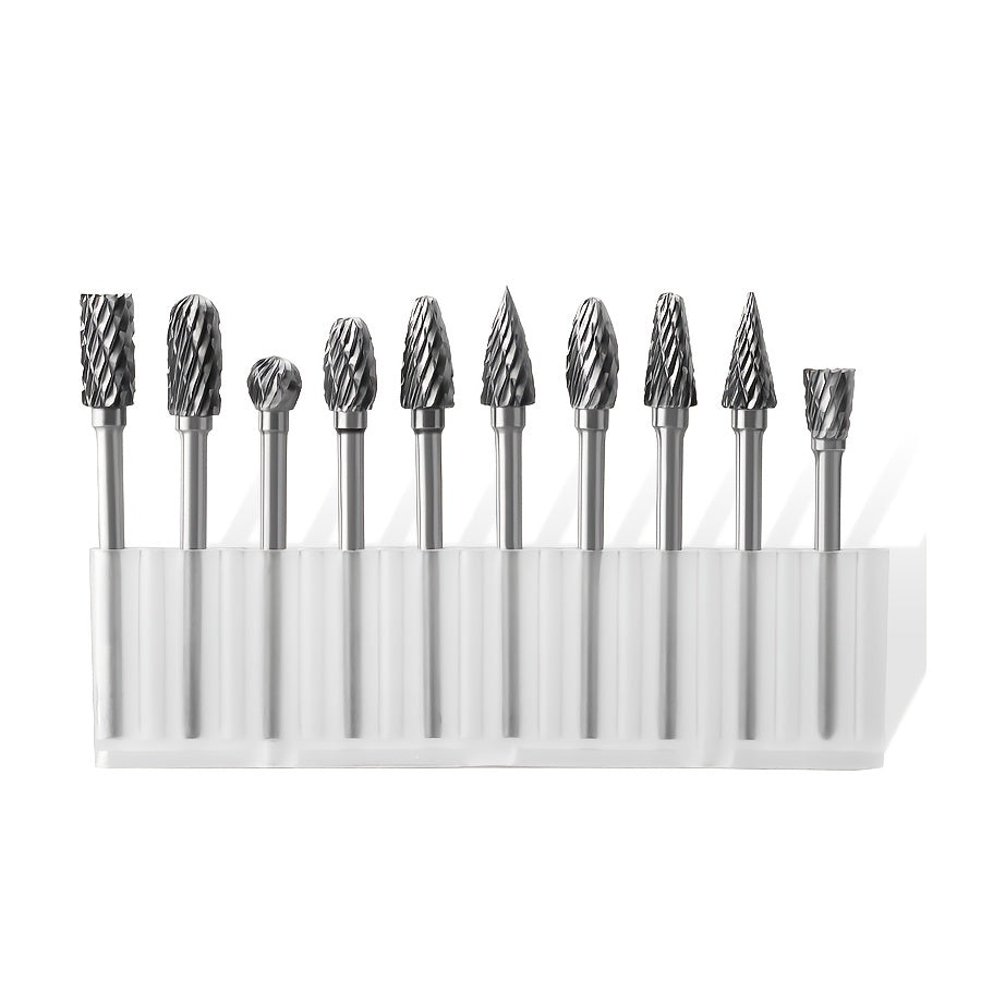 10-Piece Tungsten Carbide Burr Set for Rotary Tools Metal Wood Stone Gemstone