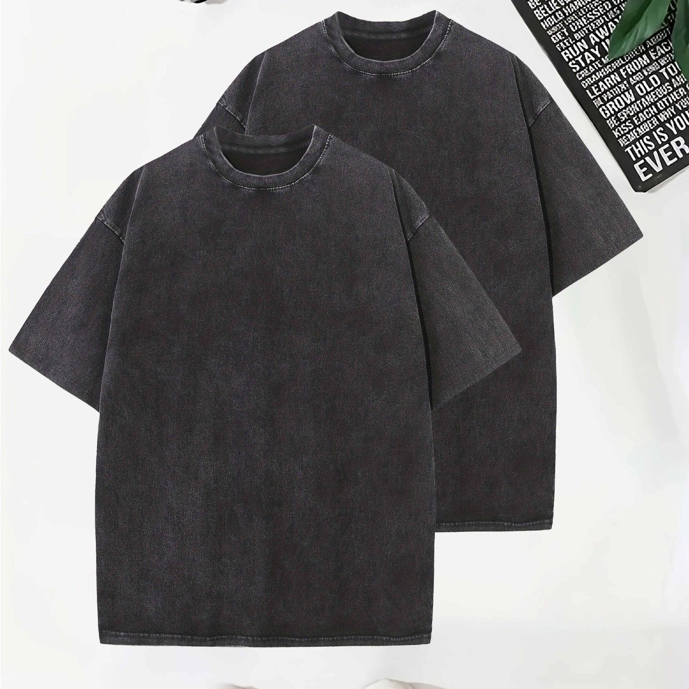 Men's Vintage Washed Cotton T-Shirts Pack Short Sleeve Crew Neck Drop Shoulder Casual