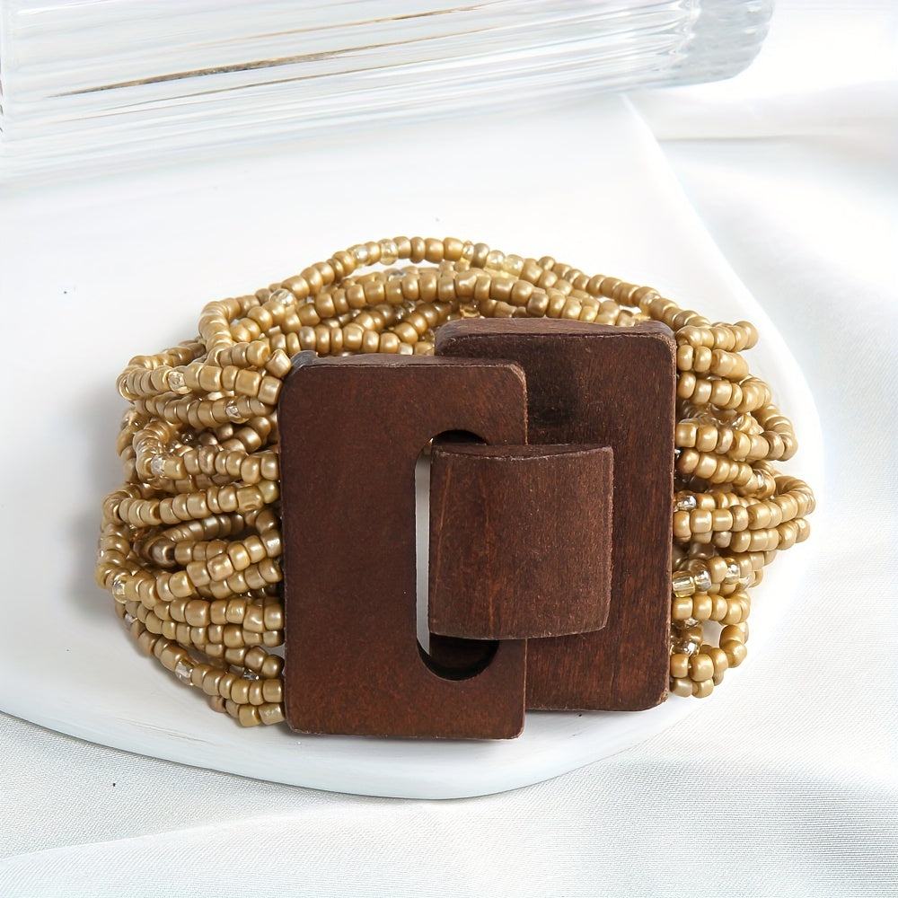 Vintage Boho Stretch Bracelet with Synthetic Stone Glass Beads Multi-Layer Elastic Wristband