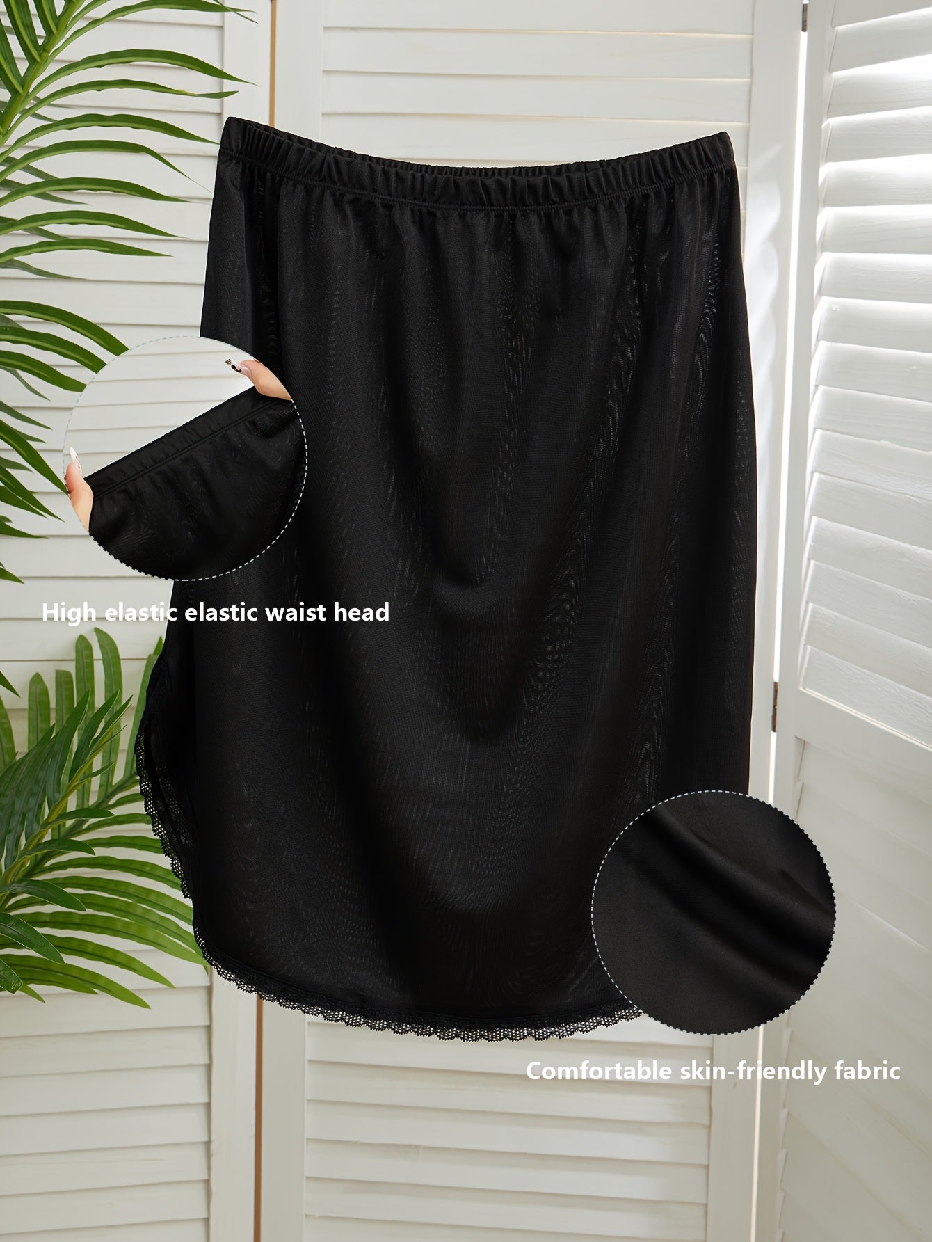 Women Plus Size Lace Trim Safety Slip Skirt High Waist Breathable Light Beige