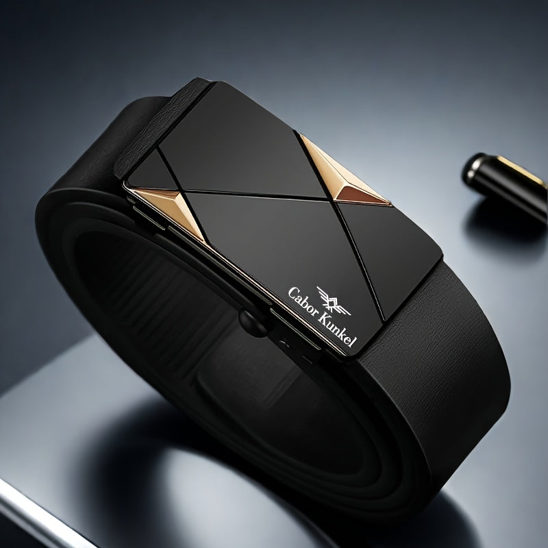 Men's Leather Belt with Auto Buckle Cowhide Casual Business No Teeth Design