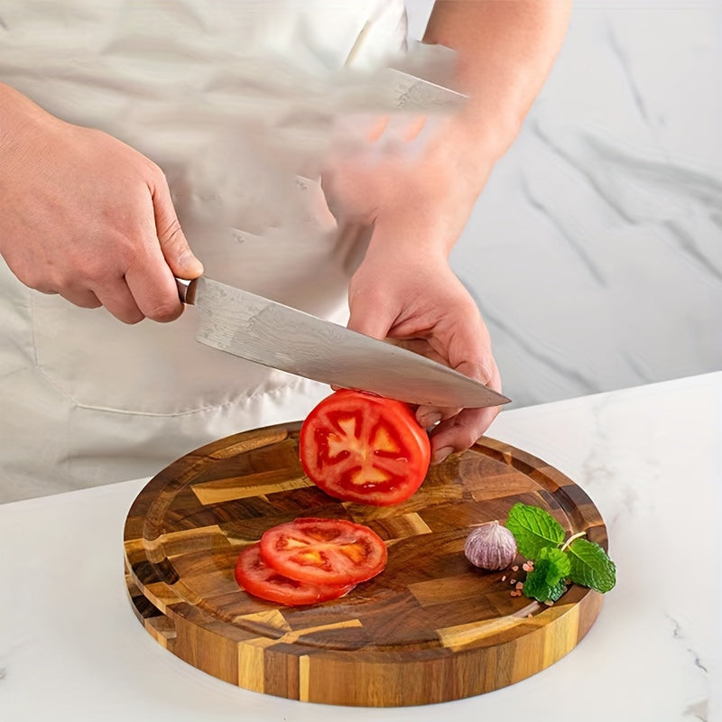 Round Acacia Wooden Serving Board for Meat, Vegetables, Fruit, Kitchen Supplies