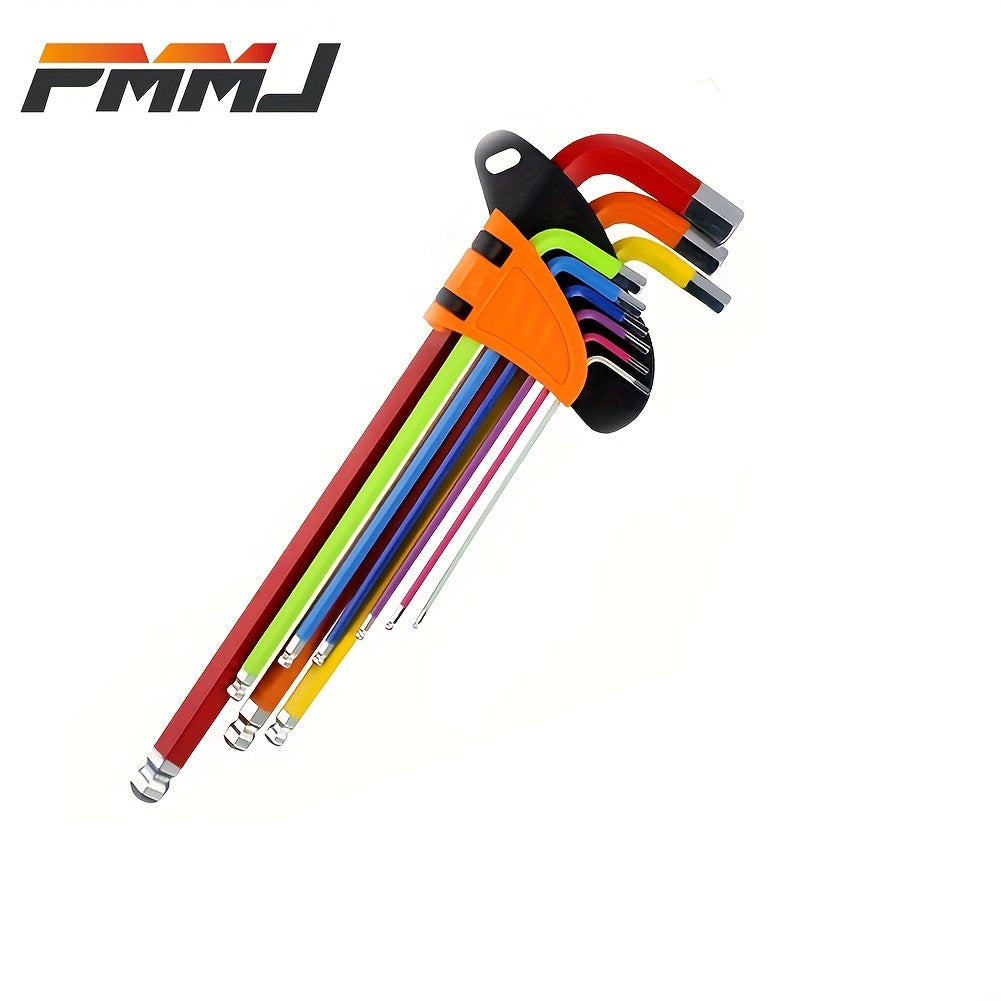 9-Piece Color Hex Key Set Chrome Vanadium Steel Ball Head Folding Wrenches