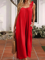 Plus Size Yellow Halter Neck Jumpsuit Ruffle Detail Sleeveless Vacation Wear