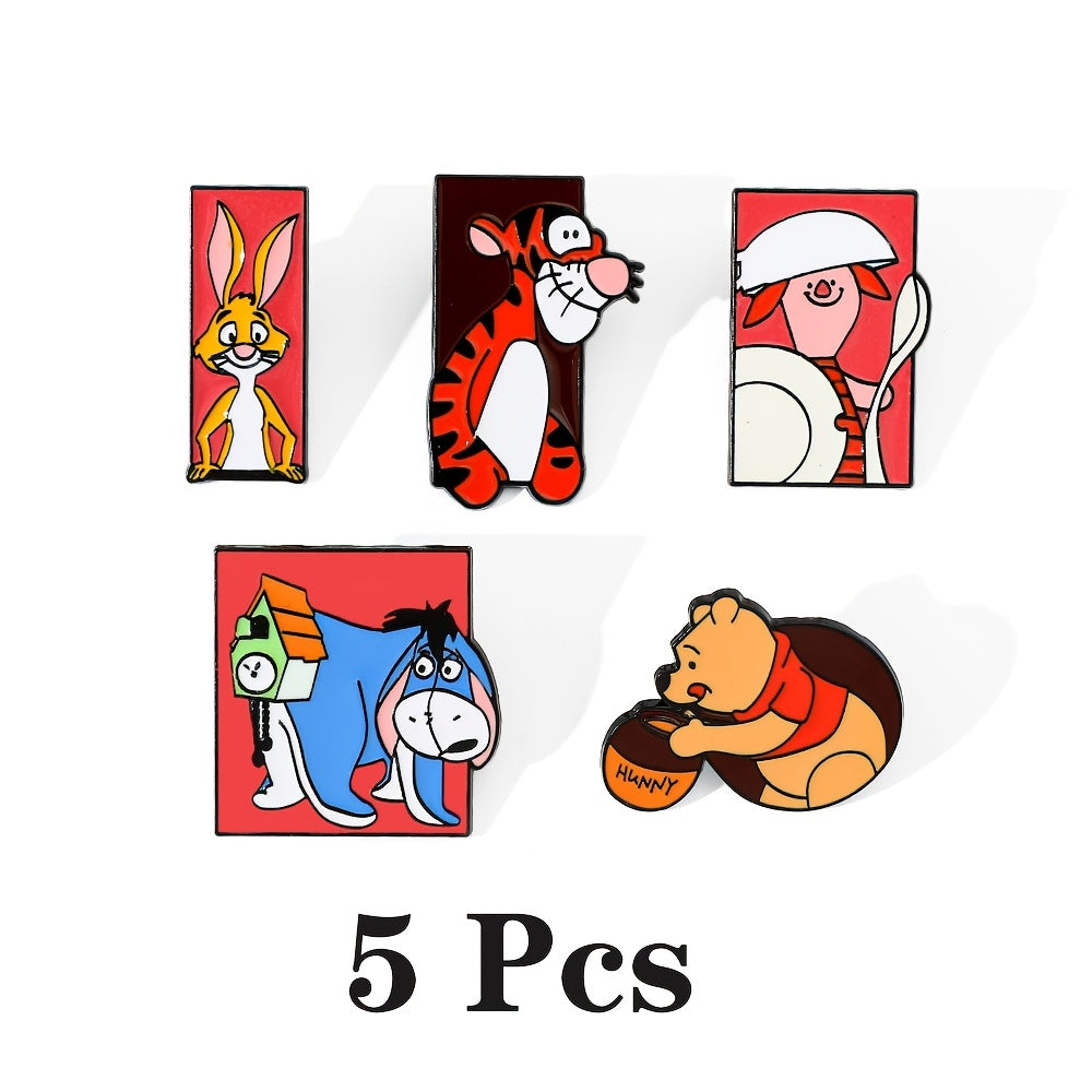 5 ta multfilm emal pinlar to'plami, minimalistik hayvon tasvirlari bilan kiyim va aksessuarlar uchun