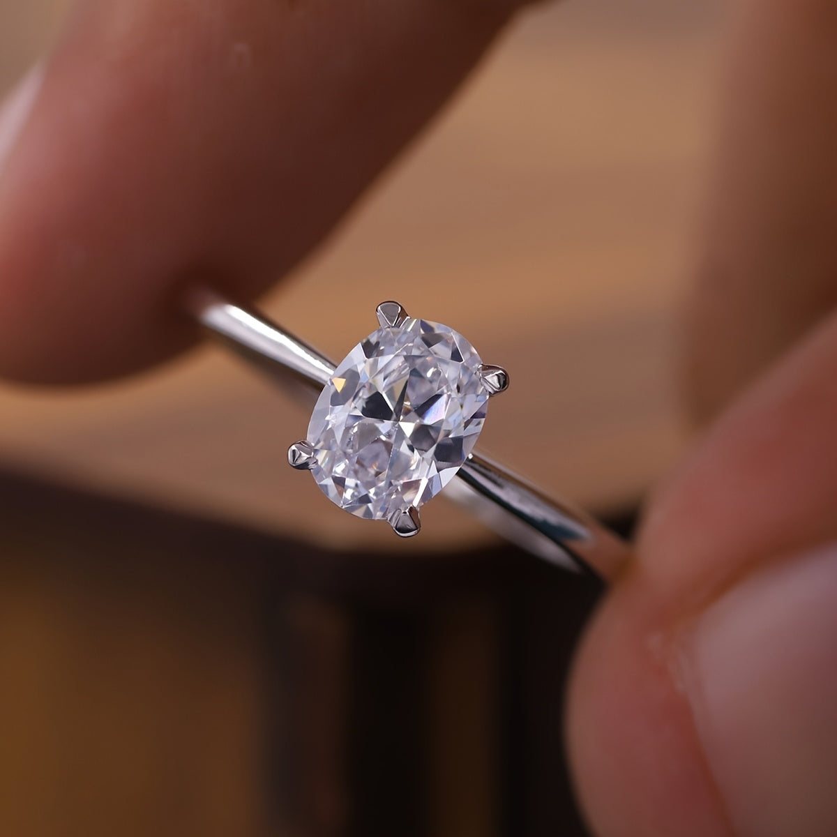 Sterling Silver Oval Cubic Zirconia Engagement Ring 1CT 2CT 3CT for Women