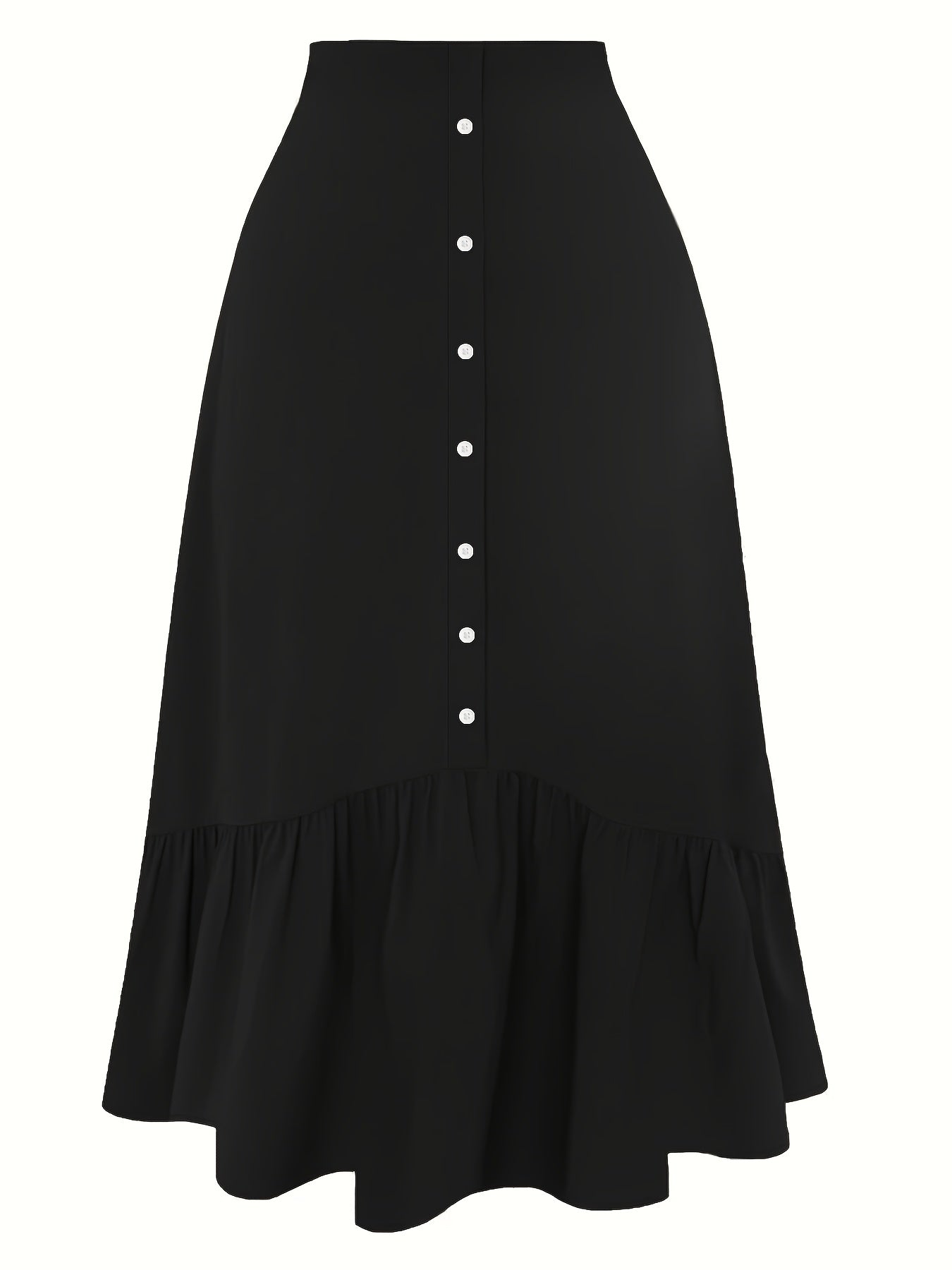 Women's Brown Pleated Midi Skirt High Waist Ruffle Hem Polyester Spandex