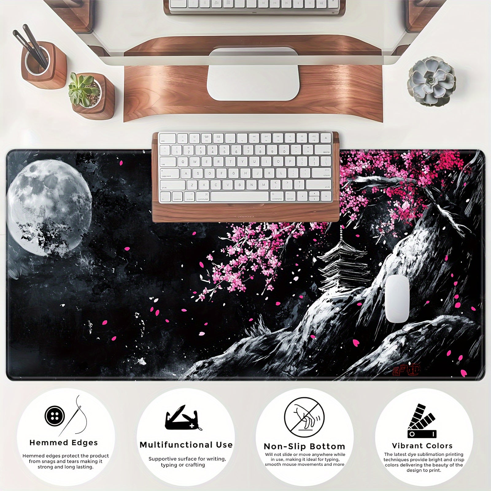 Cherry Blossom Moon Artistic Mouse Pad Non-Slip Rubber Large Gaming Office Study