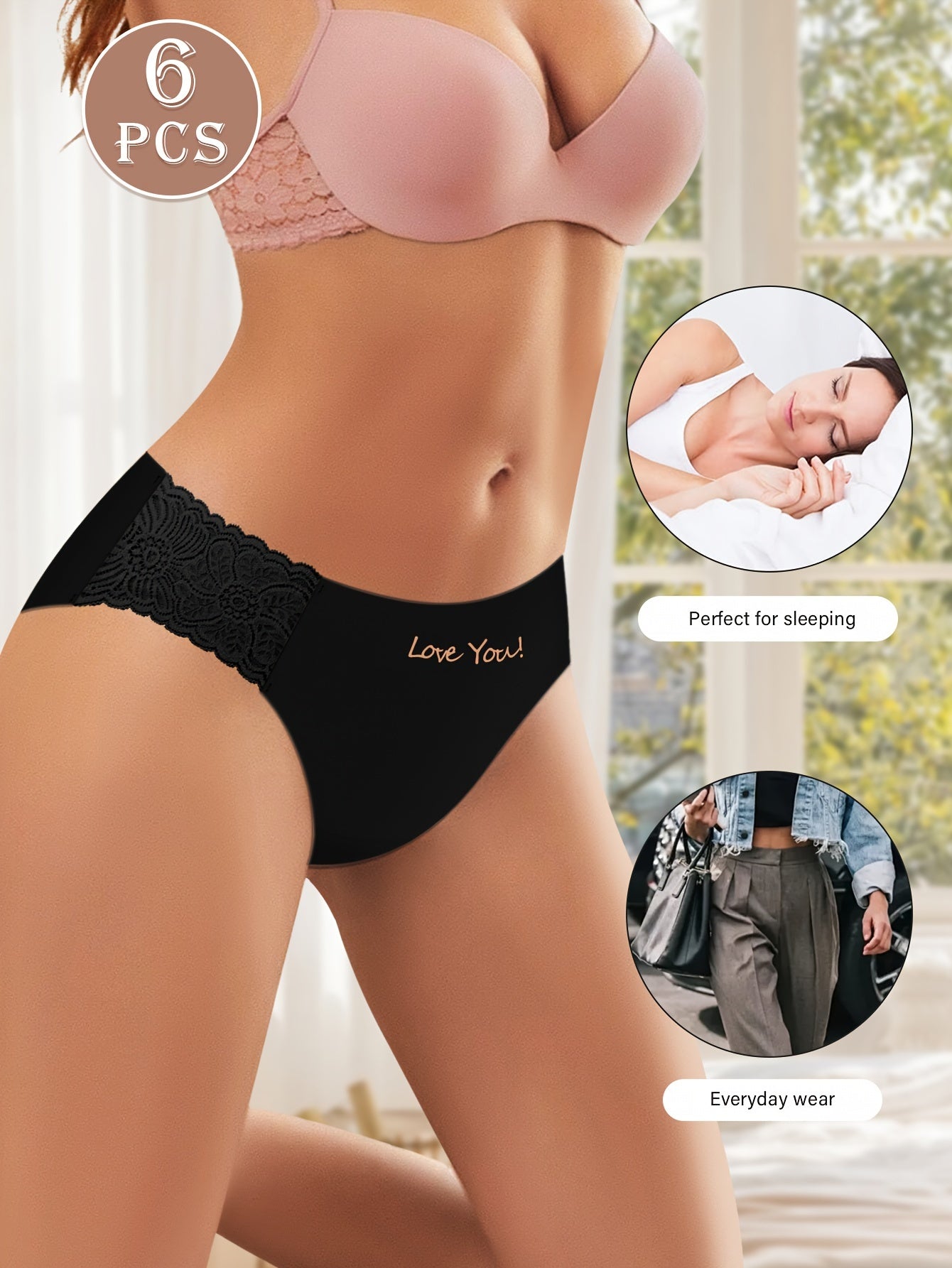 Women's Low-Rise Lace Briefs Six-Pack Solid Colors Nylon Elastane Sexy