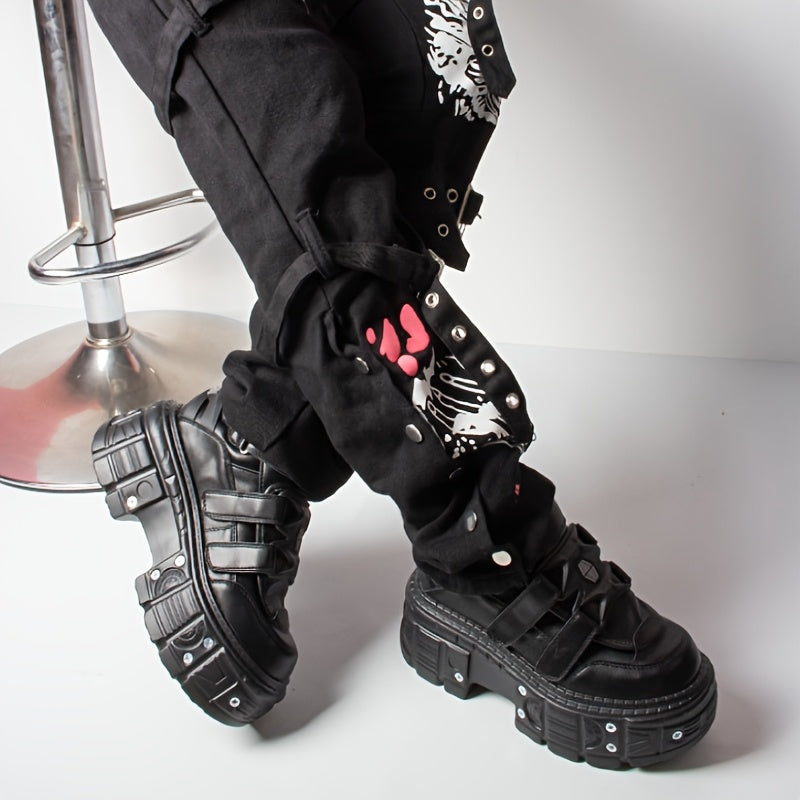 Women's Black Synthetic Y2K Gothic Punk Platform Ankle Boots