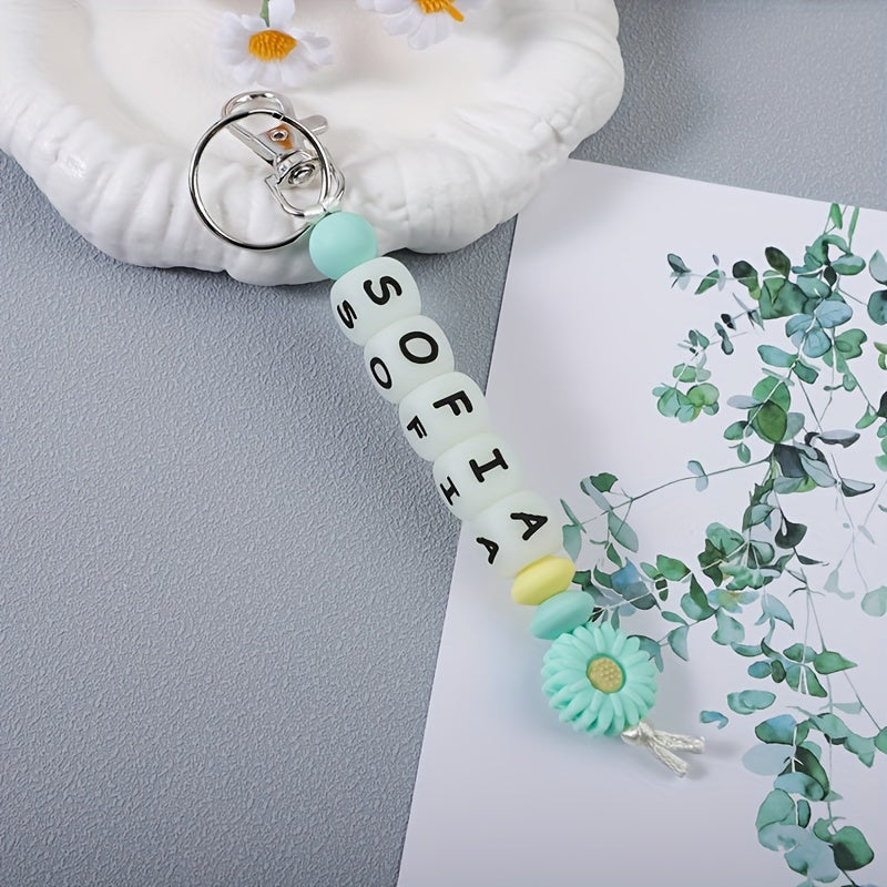 Индивидуальный силиконовый брелок с светящимися в темноте буквами и подвеской в виде цветка для сумок и рюкзаков