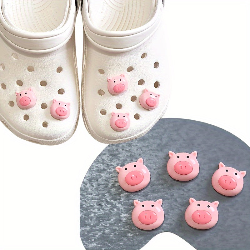 5Pcs Pink Pig Shoe Charms Set Cute Pig Head Shoe Decor Resin Jewelry Accessories
