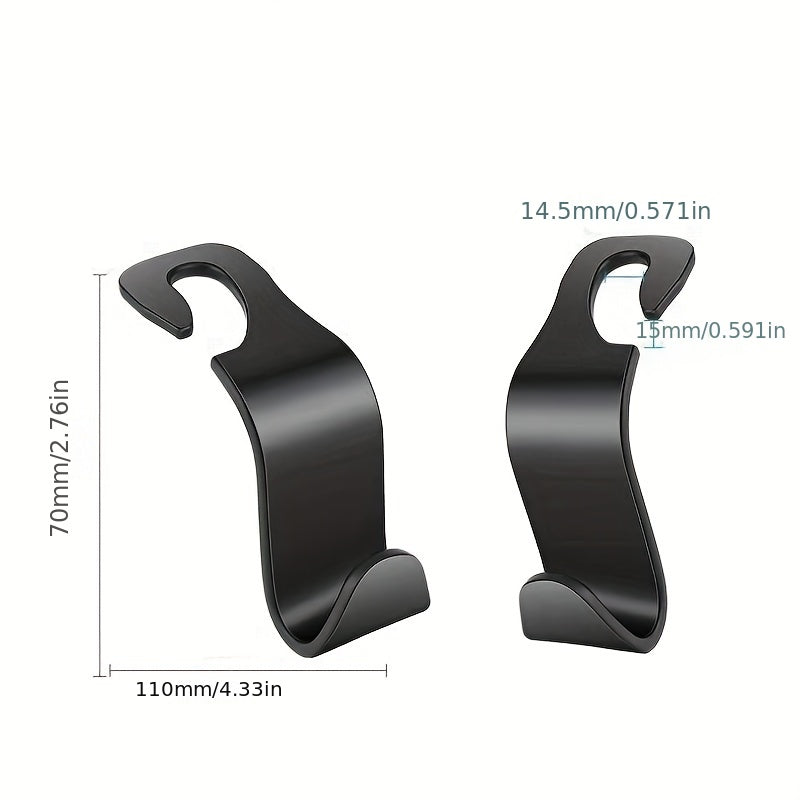 Car Rear Seat Organizer Hooks 2pcs ABS Stickable Hangers for Bags Coats