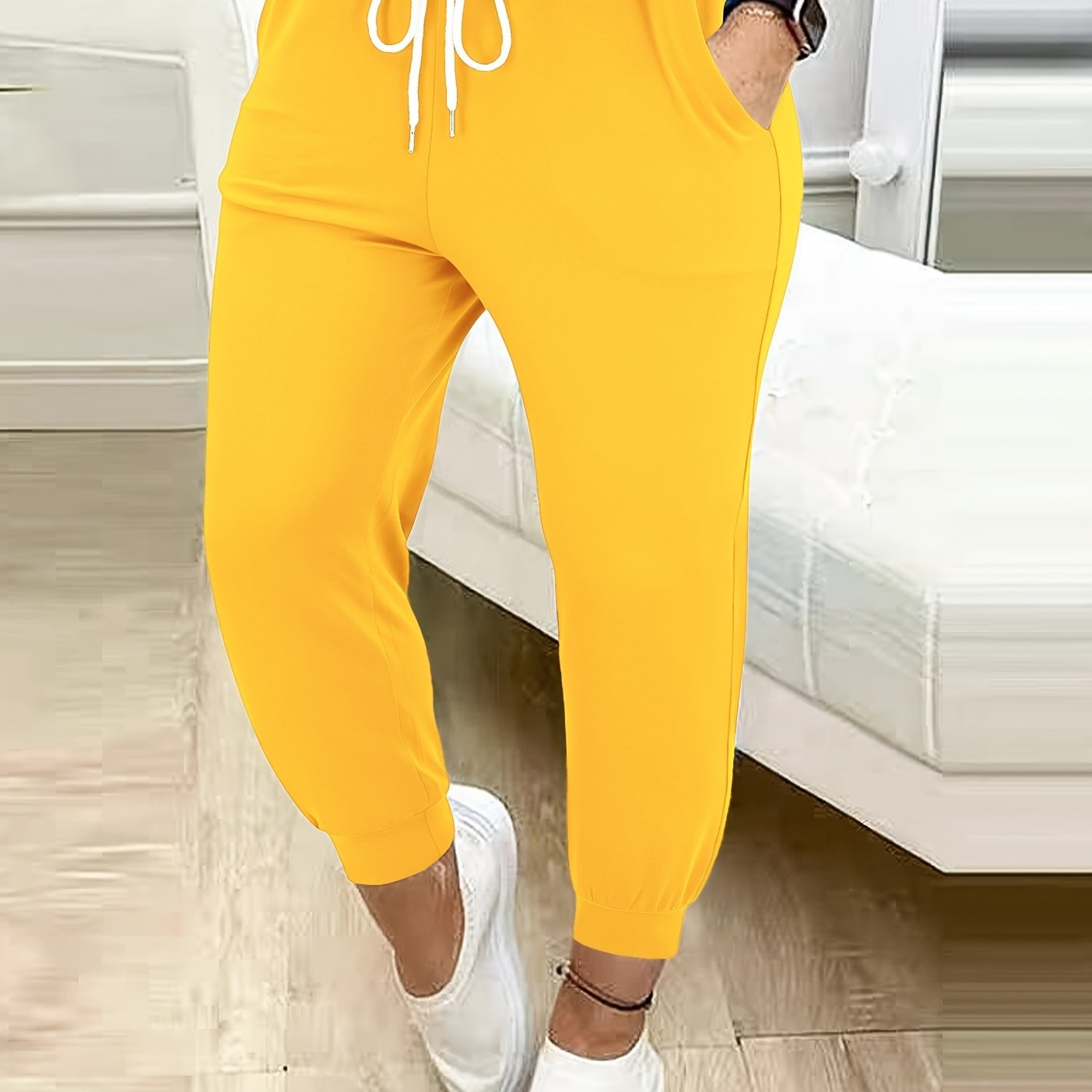 Plus Size Casual Solid Color Drawstring Waist Pants with Pockets for Women