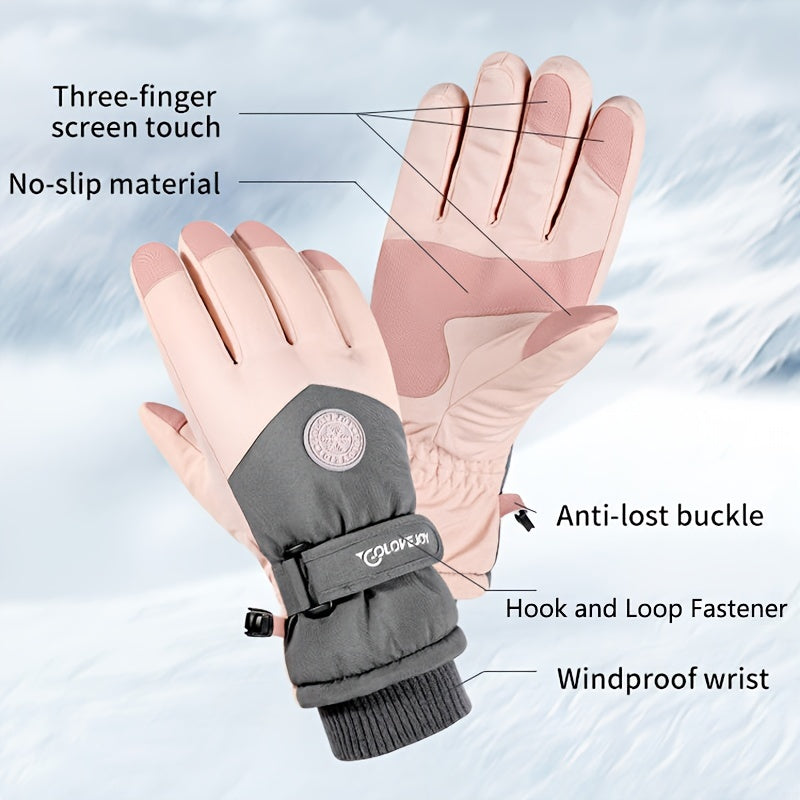 Unisex Ski Gloves Warm Touch Screen Non-Slip Adjustable Closure for Cold Weather