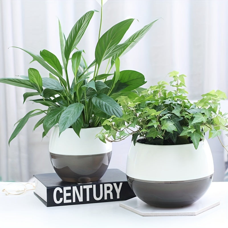 Modern Self-Watering Planter Round Plastic Indoor Outdoor Low-Maintenance