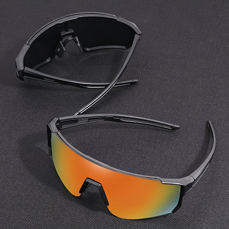 Set of 2 Men's Mirrored Wrap-Around Glasses for Outdoor Activities Camping Durable Polycarbonate Frame