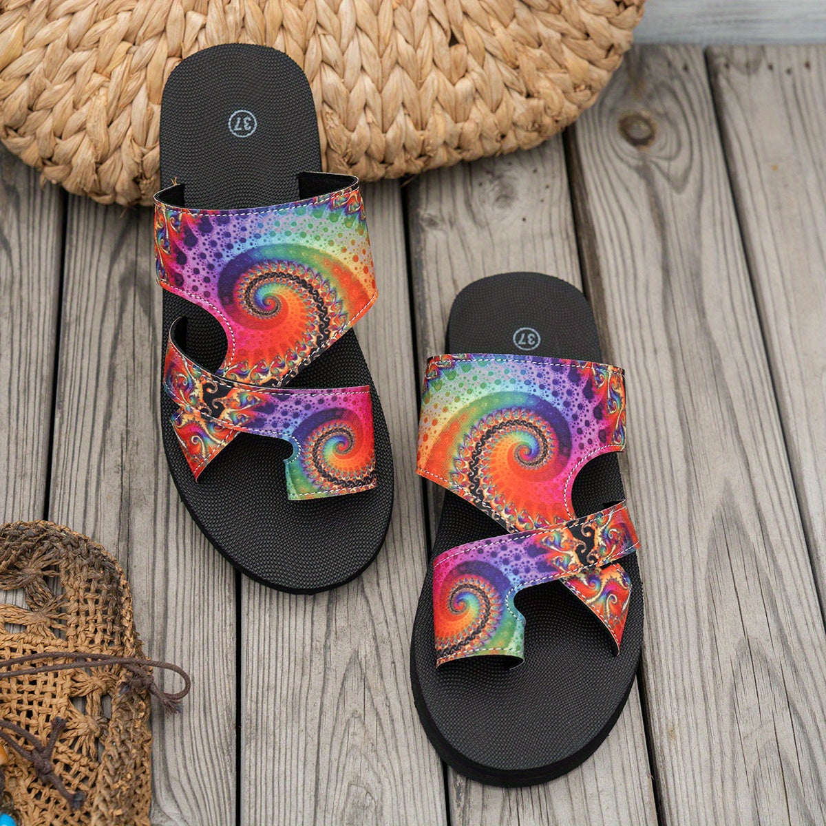 Women's Bohemian Checkered Mesh Slip-On Sandals Open-Toe Summer Footwear