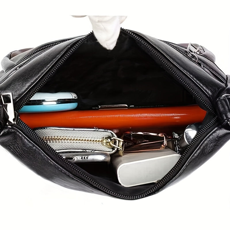 Bolso bandolera unisex de cuero sintético con adornos florales y múltiples bolsillos