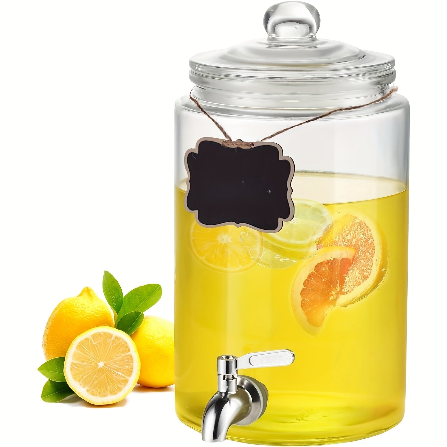 Glass Beverage Dispenser with Stainless Steel Faucet, BPA-Free, Dishwasher Safe