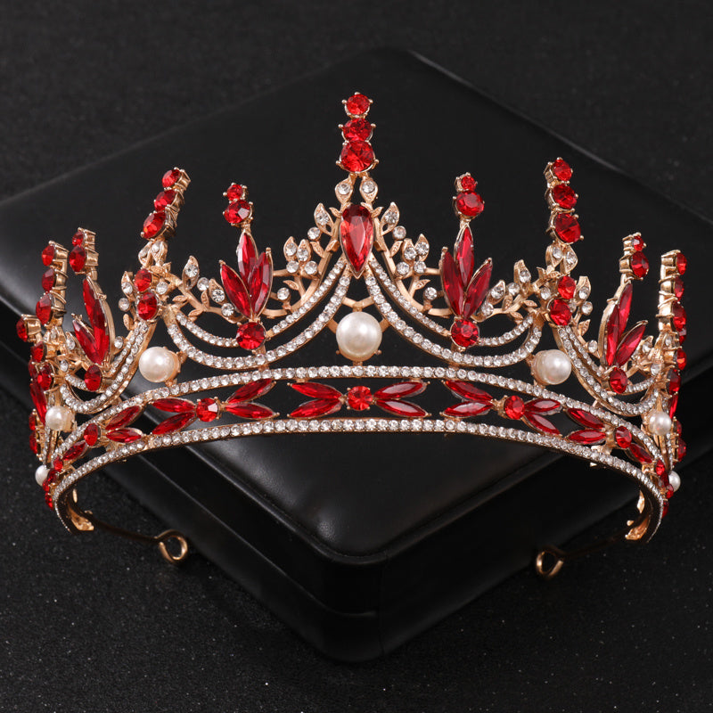 Red Crystal Tiaras for Women Prom Bridal Rhinestone Wedding Hair Accessories Crown
