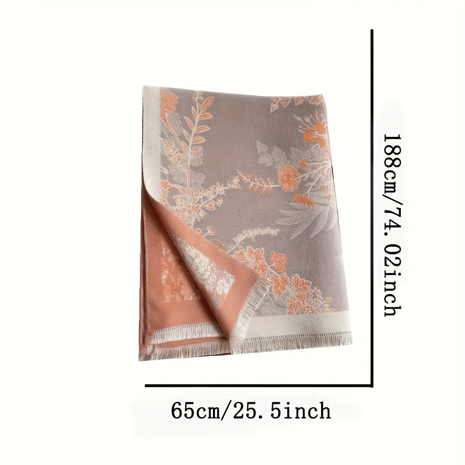Women's Autumn Winter Windproof Blanket Scarf Double-Sided Jacquard Pattern Soft Warm Fringe Shawl