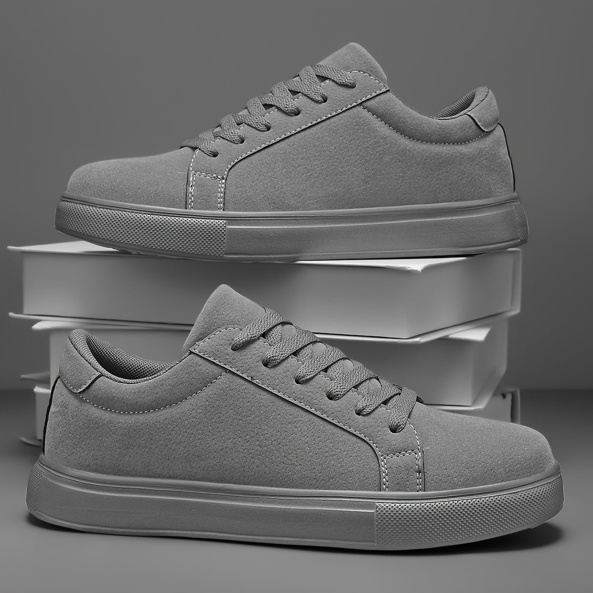 Men's Gray Skate Shoes with Black Accents Casual Lace-Up Sneakers Durable EVA Sole