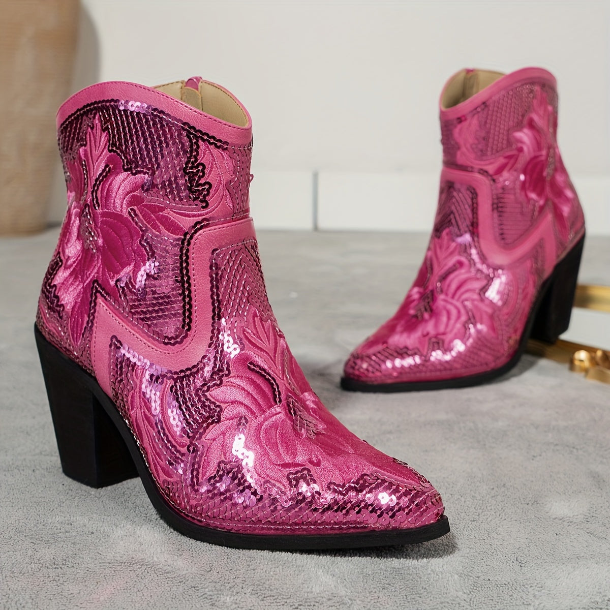 Women's Pink Zipper Western Style Boots for Music Festivals and Travel
