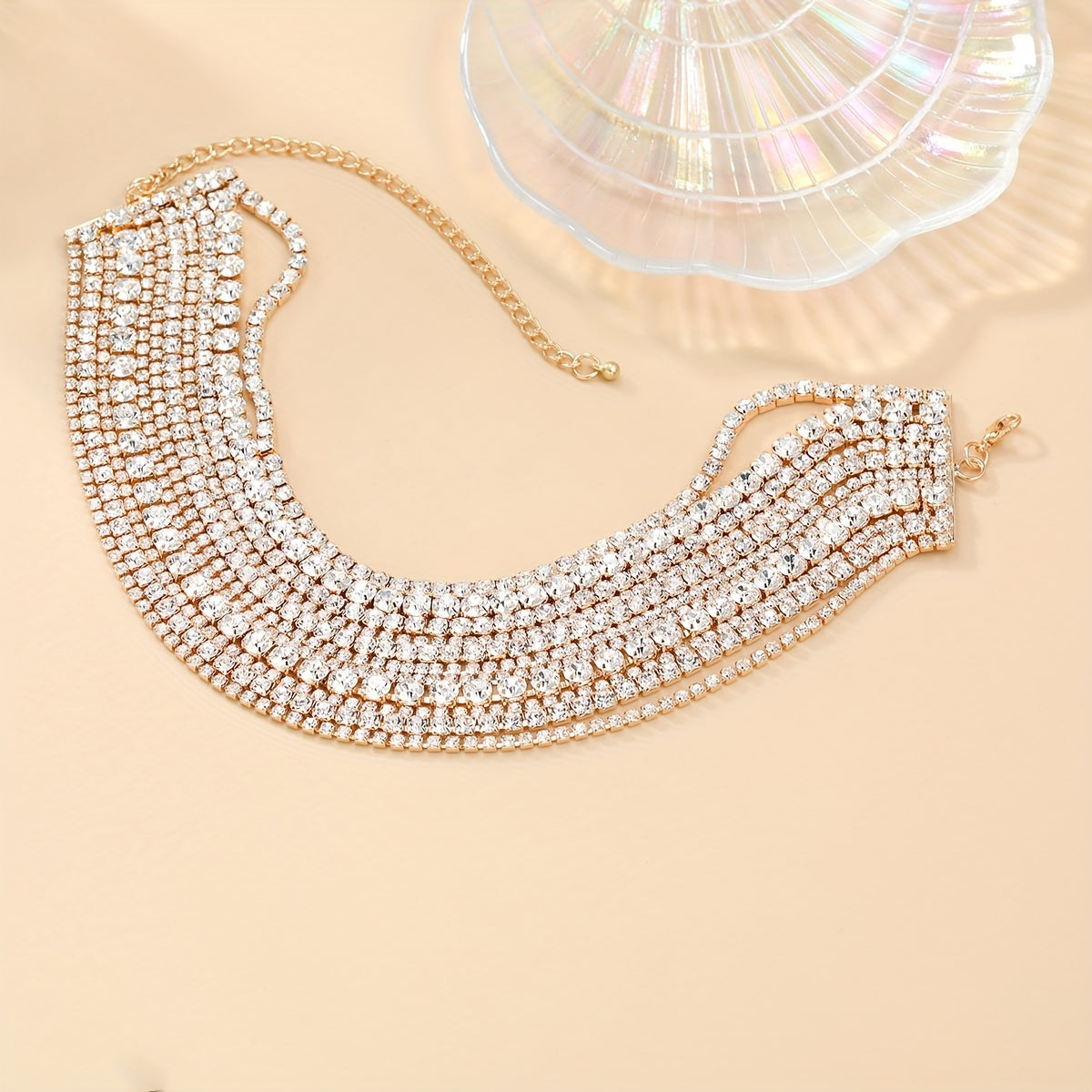 Elegant Rhinestone Multi-Layer Choker Necklace for Women Party Wedding Eid