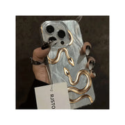 Golden Snake Feather TPU Phone Case for iPhone 11-16 Pro Max with Lens Protection