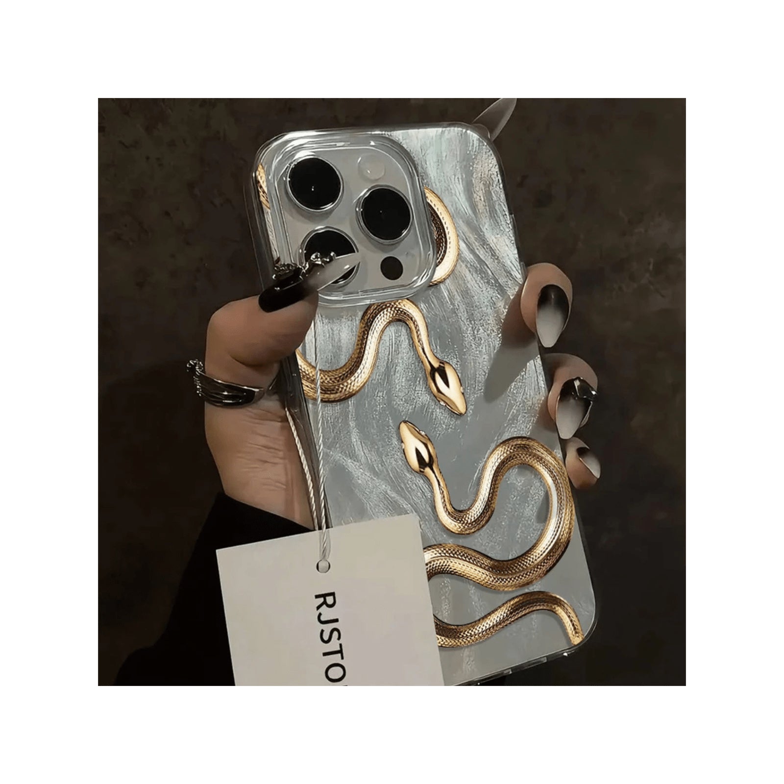 Golden Snake Feather TPU Phone Case for iPhone 11-16 Pro Max with Lens Protection