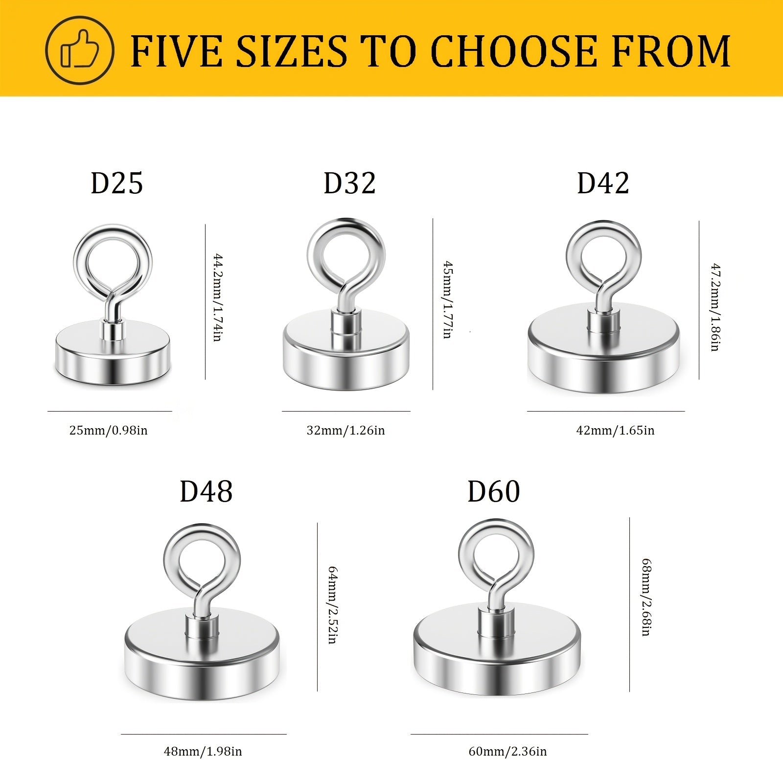 Neodymium Fishing Magnet with Eyebolt Heavy Duty Metal Wall Mount Polished Finish