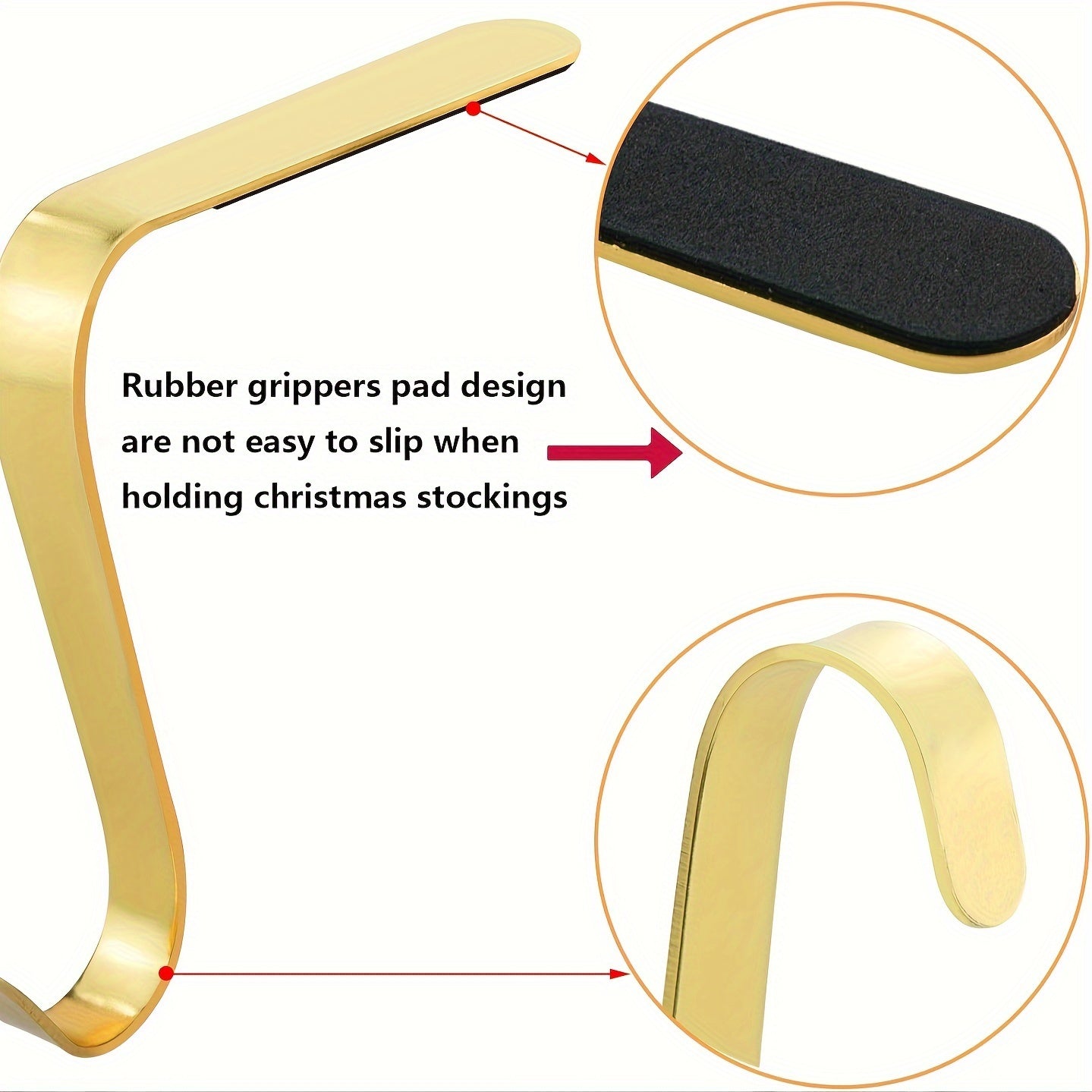 Metal Christmas Stocking Holder with Long Hook and Anti-Slip Design