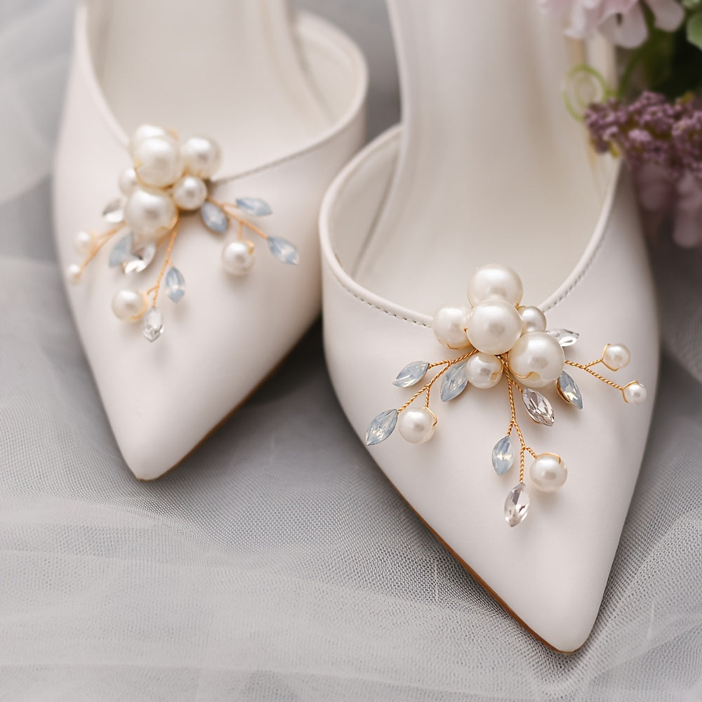 Pearl and Rhinestone Shoe Clips for High Heels Bridal Wedding Accessories Detachable Pair