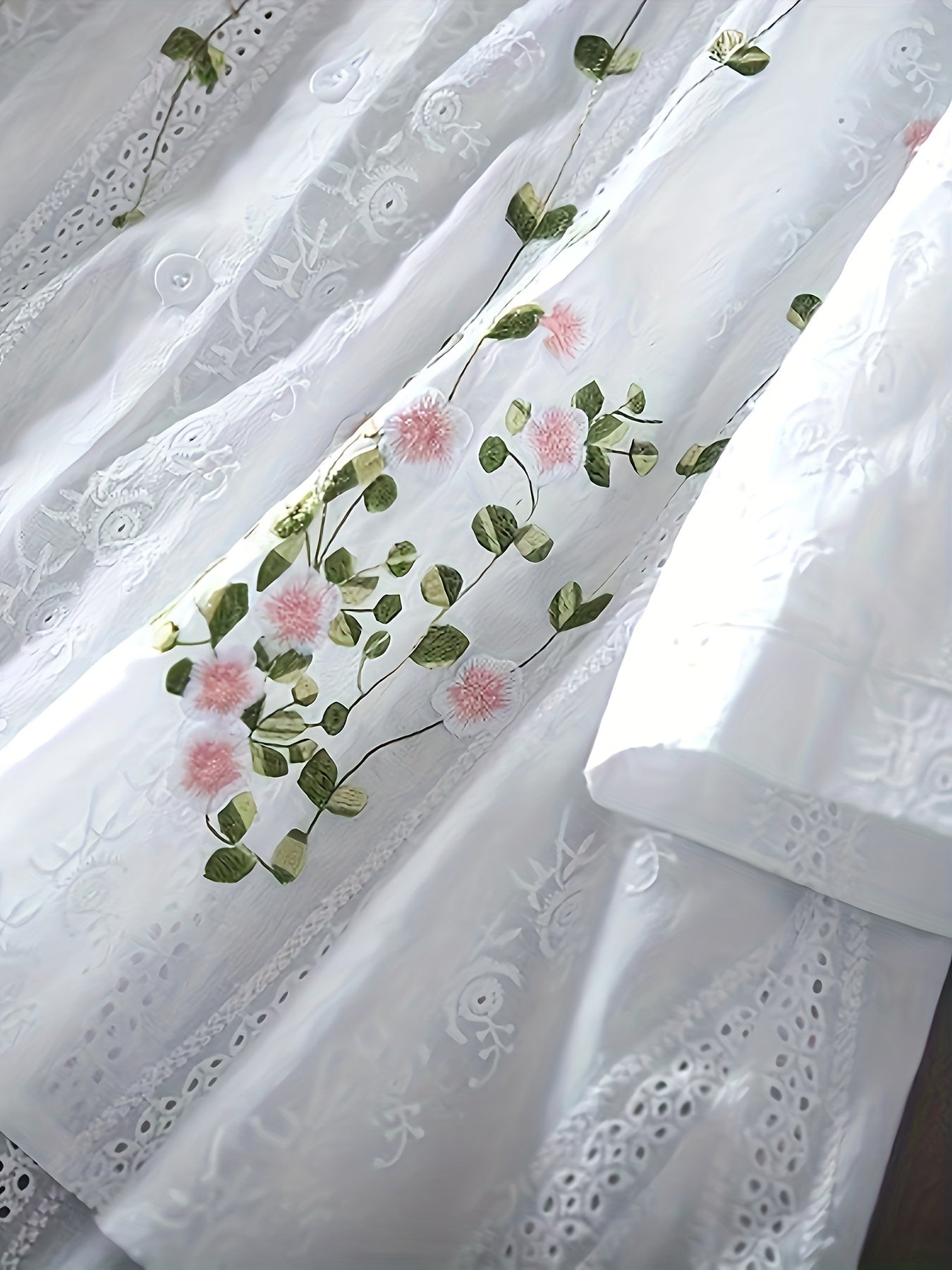 Women's Floral Sheer Polyester Blouse with Lace Details for Spring Summer