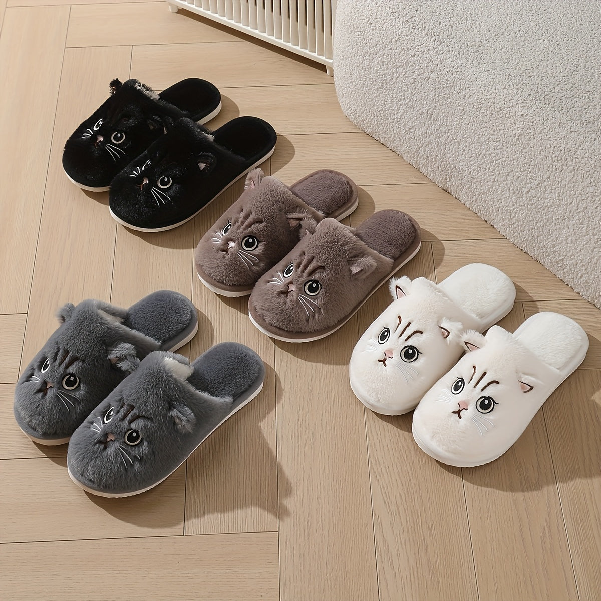 Women's Plush Cat Slippers Indoor House Shoes Non-Slip Cozy EVA Sole